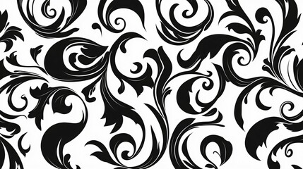 Abstract Black And White Floral Swirl Pattern Design