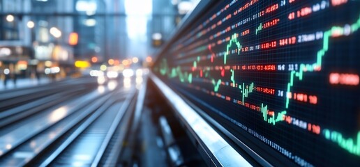 Outdoor stock market display in urban setting.