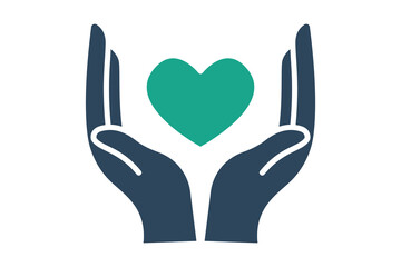 Charity icon. solid icon style. hand with heart. icon related to donation and charity. donation elements vector illustration