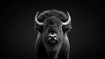 Naklejka premium Majestic bison portrait against a black background. (1)