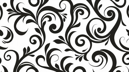 Black and white swirling floral pattern design
