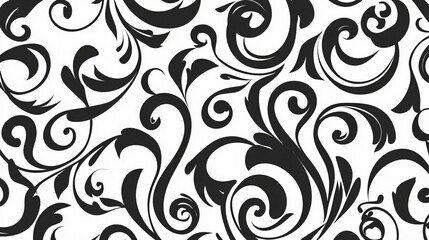 Fototapeta premium Abstract Black and White Floral Swirl Pattern Design