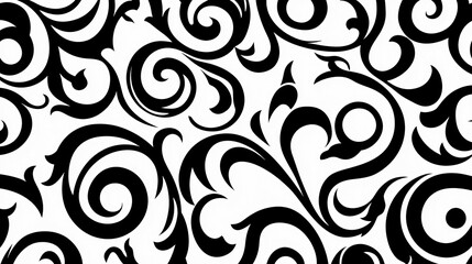 Abstract Black and White Floral Swirl Design