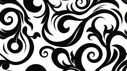 Abstract Black and White Swirling Floral Design