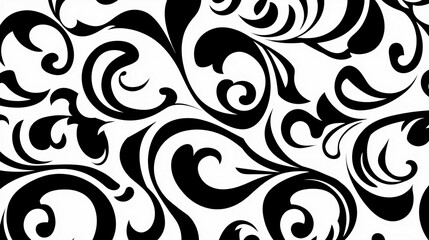 Abstract Black And White Swirling Floral Pattern Design