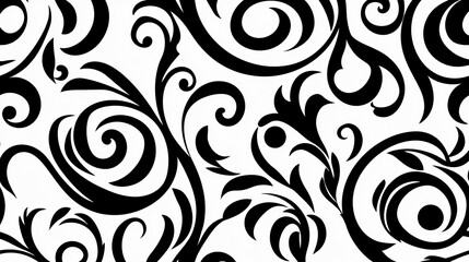 Abstract Black and White Floral Swirl Design