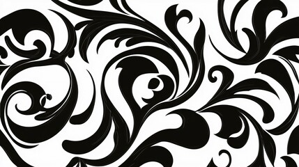 Fototapeta premium Abstract Black and White Floral Swirl Design