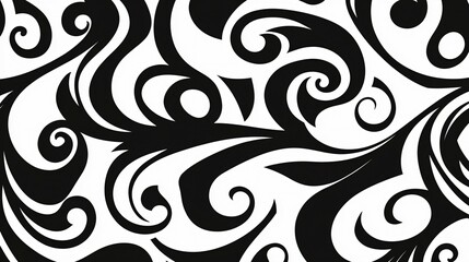 Fototapeta premium Abstract Black and White Swirling Floral Design