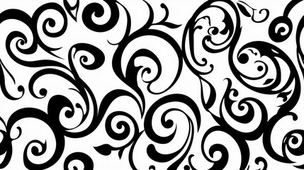 Abstract swirling black and white floral design pattern