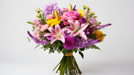 Exquisite Bouquet of Mixed Flowers Against a White Background: An Unforgettable Expression of Nature's Beauty