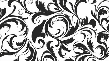 Abstract Black and White Floral Swirl Design