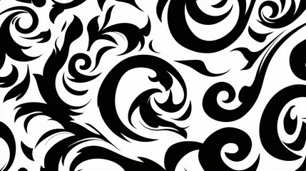 Fototapeta premium Abstract Black and White Swirling Floral Pattern Design