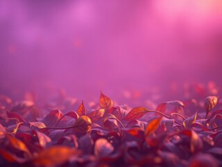 Dry orange metallic leaves scattered on a soft violet background creating a warm and inviting atmosphere, cozy atmosphere, natural elements, floral arrangements, relaxing decor.