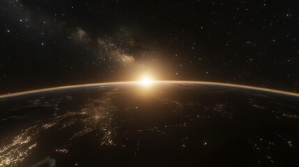 Fototapeta premium Amanecer desde el espacio, vista de la tierra, astrofísica, milky way