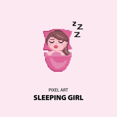 sleeping cute girl pixel art illustration