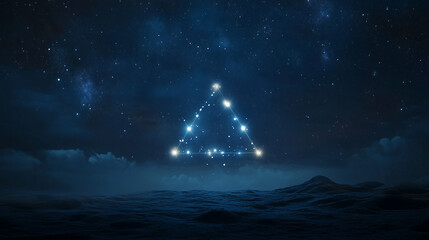 A night view of the Bermuda Triangle, with stars forming a glowing triangular constellation in the sky