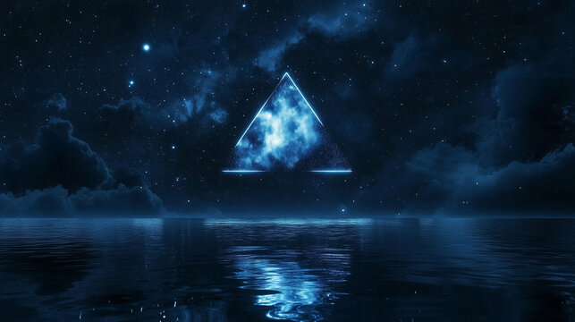 A night view of the Bermuda Triangle, with stars forming a glowing triangular constellation in the sky