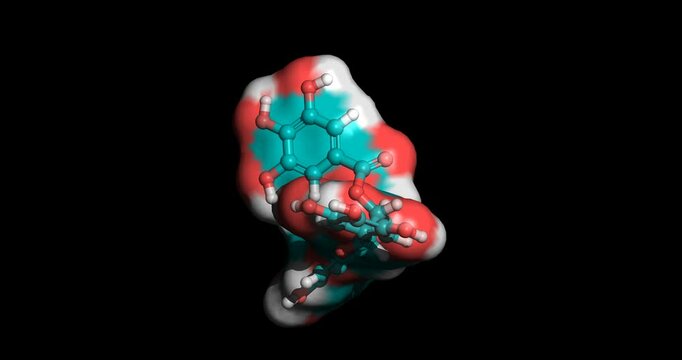 Epigallocatechin gallate, EGCG, green tea antioxidant, 3D molecule, spinning on Y axis, 4K