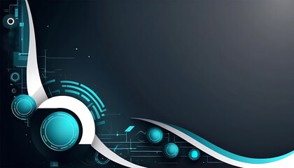 Futuristic Tech Abstract Background with Glowing Blue Circles and White Waves