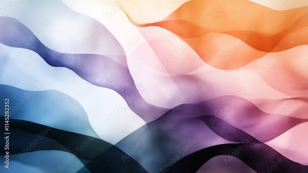 Poster soft flowing waves in a blend of colors creating a serene abstract atmosphere during twilight hours