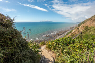 Escarpment Track Walk on Kapiti Coast – Stunning Views of Kapiti Island, Tasman Sea, and Rugged Cliffs Along Te Araroa Trail, New Zealand