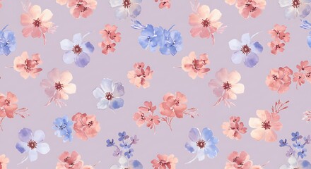 Delicate pastel pink and blue floral print.  Watercolor flower design.  Seamless pattern. Spring flowers.