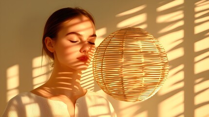 Naklejka premium Serene woman after answering intercom, minimalist decor, afternoon light