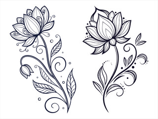 Hand-Drawn Ornamental Lotus Doodle Vector Design