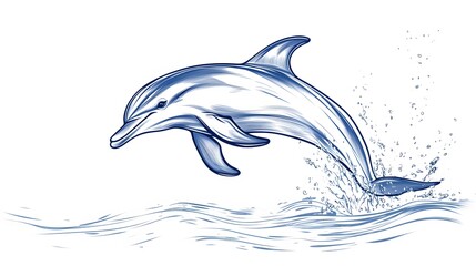 Fototapeta premium A playful dolphin jumping out of the water in elegant line art on a white background