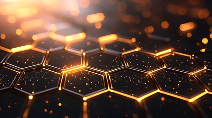 Fototapeta premium Intricate hexagonal pattern connected by organic lines, radiating an otherworldly glow, symbolizing the harmony of a hive mind. intricate hexagons, hive mind, organic glow