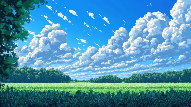 Paisaje de campo con nubes y cielo azul