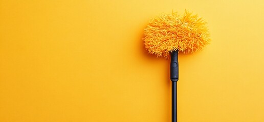 A yellow cleaning tool against a bright orange background.