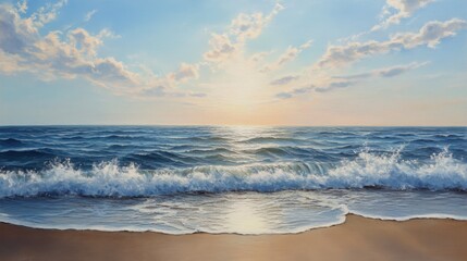 Obraz premium Paisaje marino amanecer con olas y playa