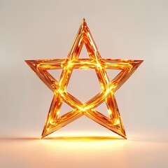 3D glowing pentagram symbol made of golden lines and emitting a pulsating orange-red glow. The lines are ultra-detailed, sharp, and slightly reflective. Set against a clean white background