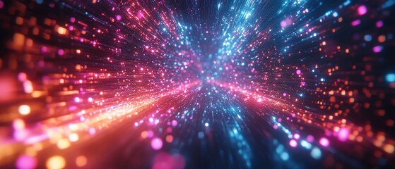 Obraz premium Abstract glowing tunnel with pink and blue particles.