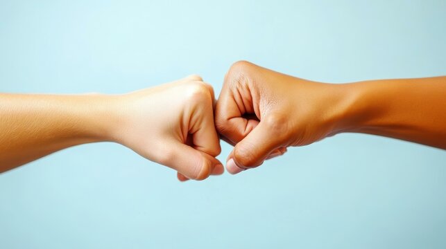 Hand Gestures A fist bump gesture as a friendly greeting or to show solidarity Isolated solo on plain background