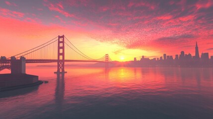 Obraz premium Puesta de sol puente golden gate san francisco