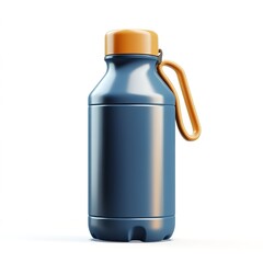 3D icon of a metallic blue water bottle with a loop cap, streamlined, smooth finish,  isolated on white background
