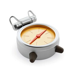 3D icon of a round silver compass, marked cardinal directions, red needle pointing north, glass-like finish isolated on white background
