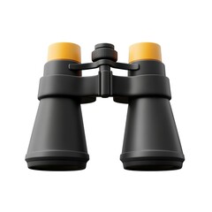 
3D icon of sleek black binoculars with subtle details on grips and lenses, clean look isolated on white background