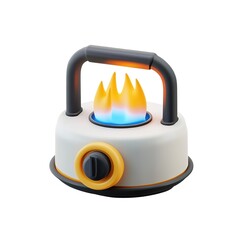 3D icon of a propane camp stove, lit burner with simple blue flame, clean design isolated on white background isolated on white background