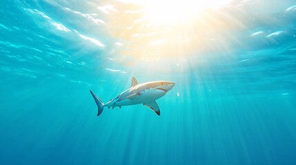 Fototapeta premium A shark swimming gracefully in sunlit ocean waters.