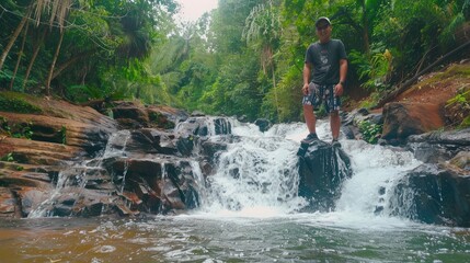 Beautiful waterfall in green forest in jungle at phu tub berk mountain , phetchabun , Thailand