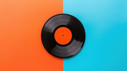Experience a vibrant classic vinyl record set against a striking blue and orange backdrop, perfect for music lovers and dcor.