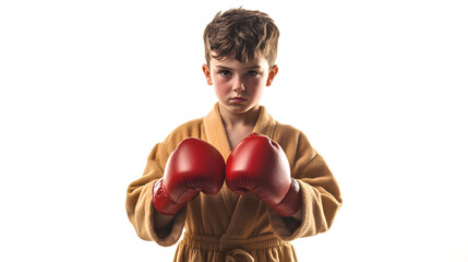 Boy in boxing gloves in a fighting stance - Powered by Adobe