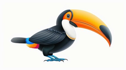 This stunning toucan bird in watercolor style pops with vibrant colors, beautifully isolated against a crisp white backdrop.