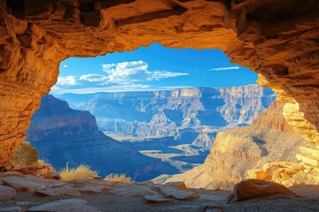 Vibrant sunrise view from a canyon cave overlooking the Grand Canyon landscape