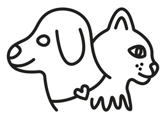 Dog and cat muzzles in profiles, black line sign, editable stroke, simple vector monochrome pictogram, outline illustration
