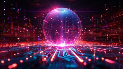 Fototapeta premium Glowing sphere on digital circuit board.