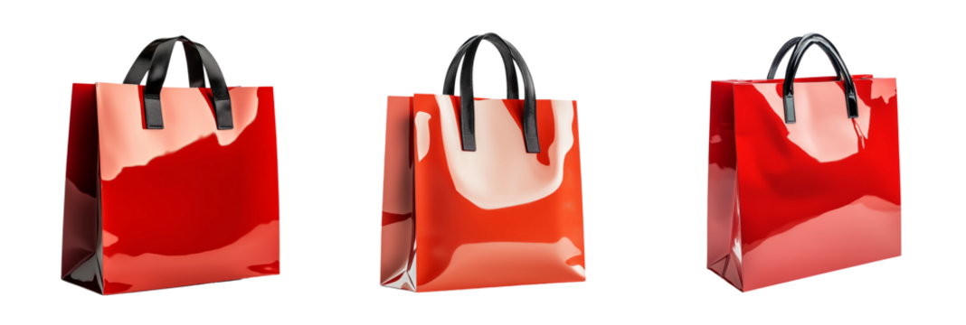 Glossy Red Shopping Bags on Transparent Background